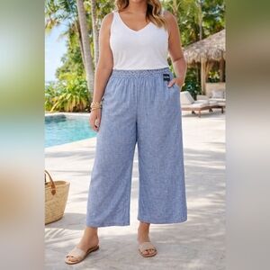 By & By Chambray Wide Leg Pants XXL Smocked Waist Resort Coastal Boho NWT